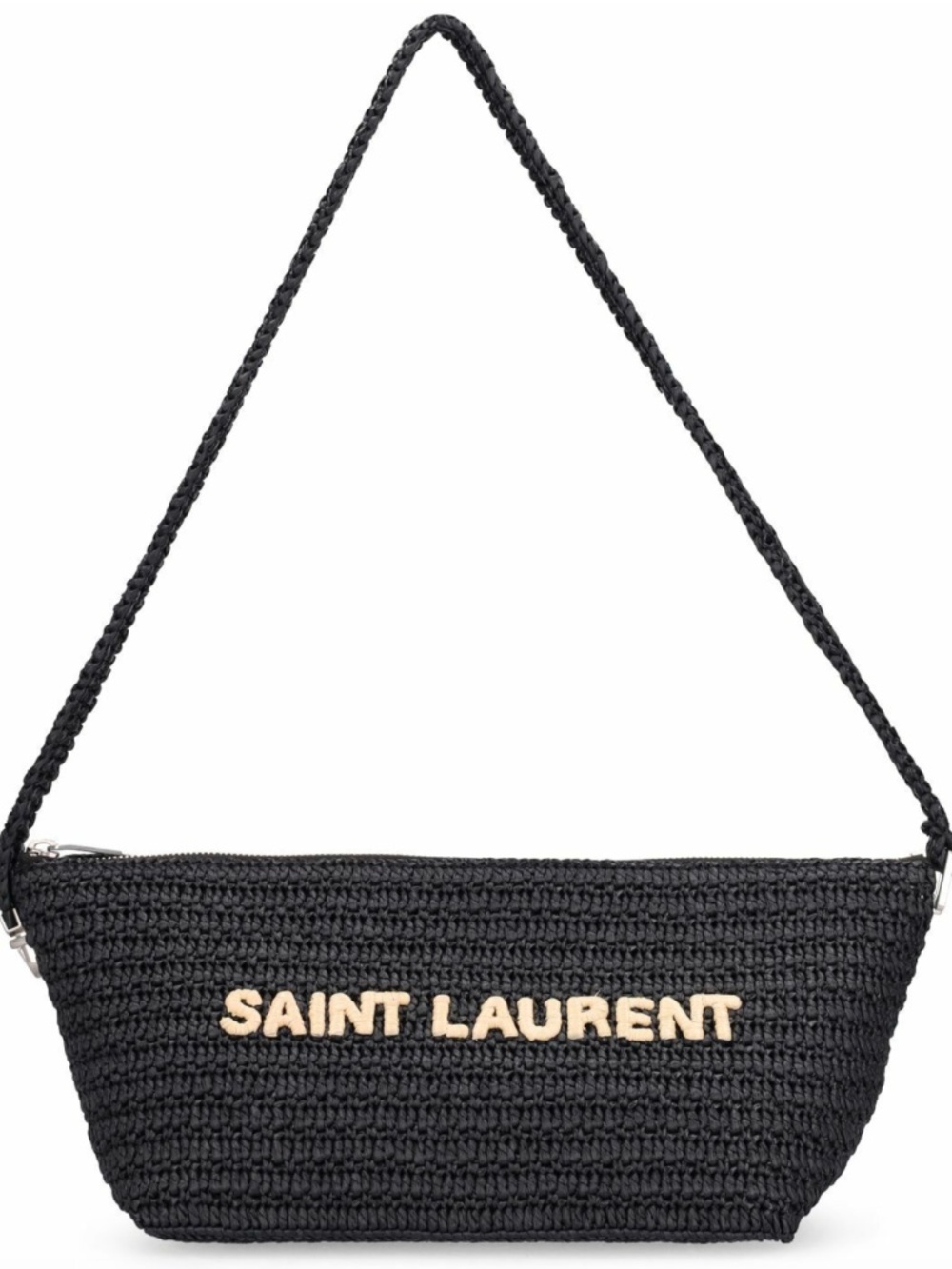 Saint Laurent YSL Le Rafia Black Woven Embroidered Logo Shoulder Crossbody Bag